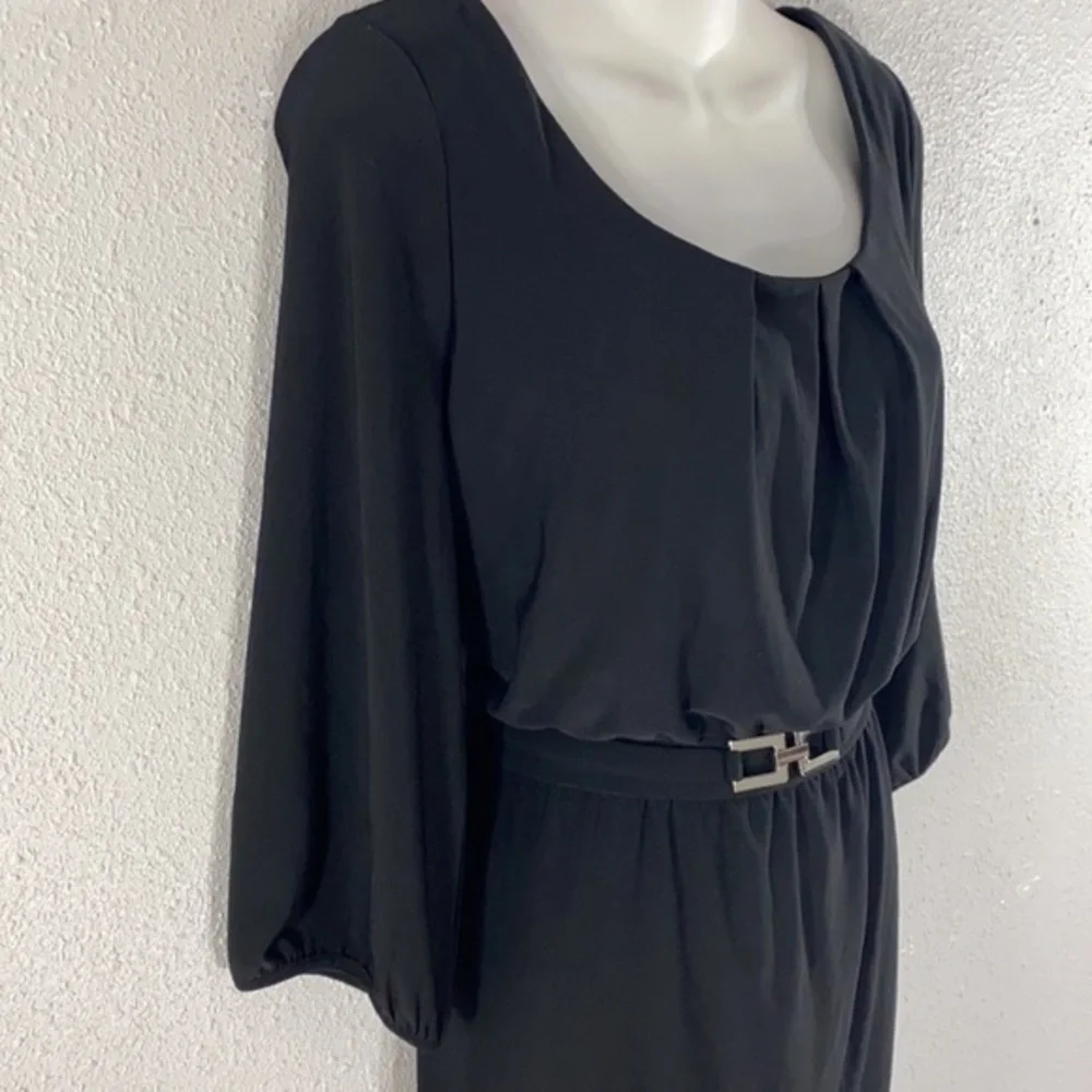 WHBM black blouson attached belt dress